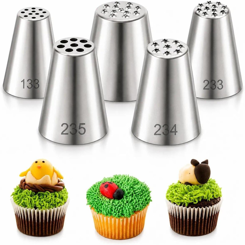 5Pcs Grass Piping Tip, Stainless Steel Grass Icing Tip, Cake Decorating Tips Pip gallery