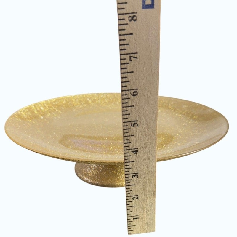 Gold Glitter Pedestal Footed Turkish Glass Cake Plate Stand 11 Inches gallery