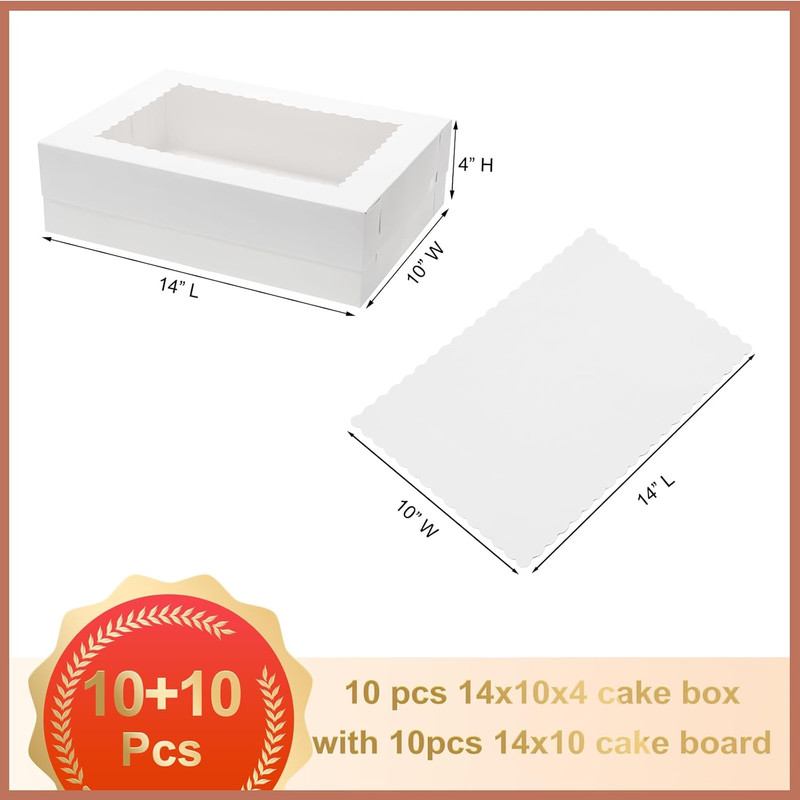 10Pcs 14X10X4 Quarter Sheet Cake Boxes with 10 Pcs Cake Boards - Rectangle Baker gallery