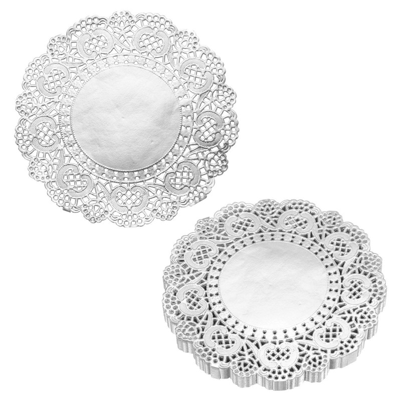 HARFINGTON 50pcs Lace Paper Doilies 5 Inch Silver Round 5 Inch,