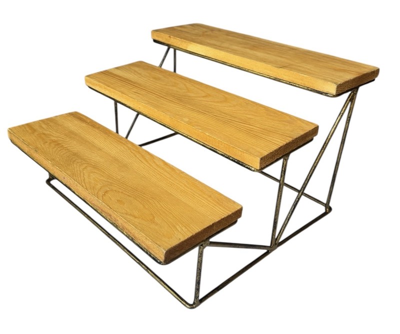 Cascading Desert Stand Countertop Display Honey Stain Pine Wood And Black Metal gallery