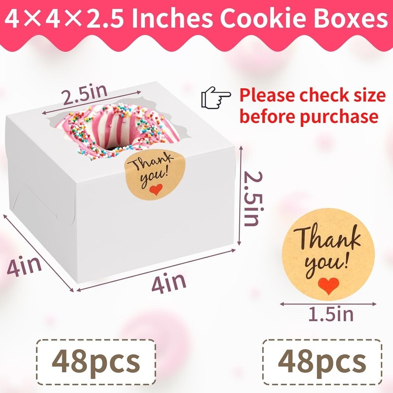 48pcs White Cookie Boxes, 4x4x2.5 Inches Bakery Boxes with Window, for Mini C... gallery