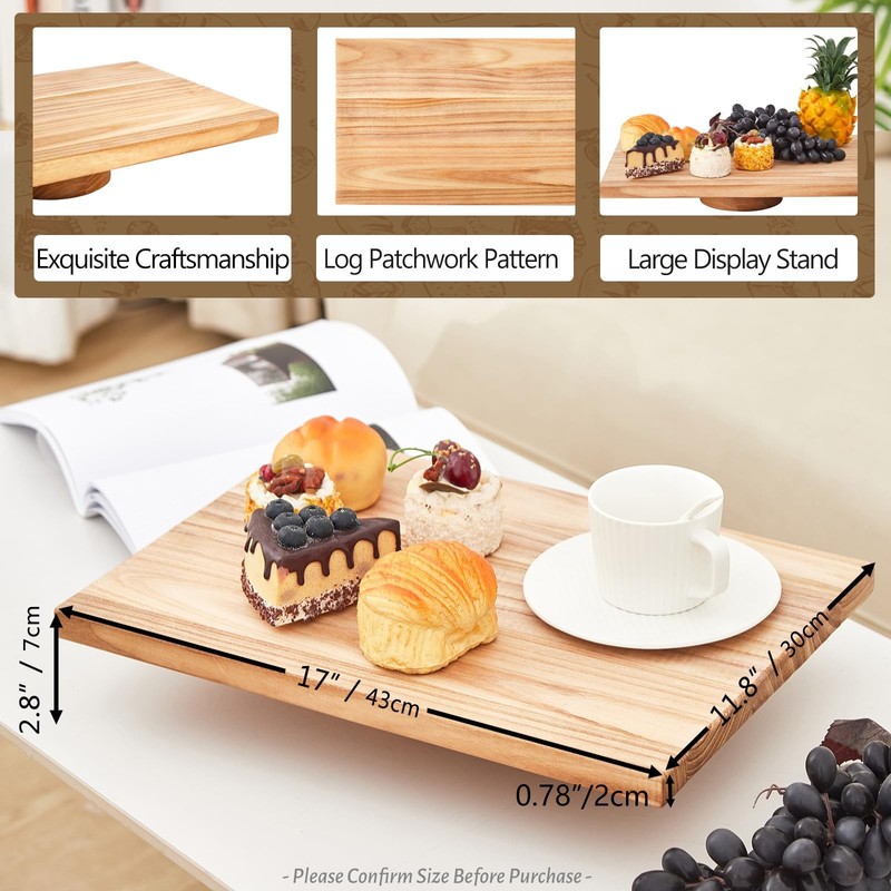Rectangular Wood Cake Stand, Rustic Square Cake Dessert Display Platter, Tall... gallery