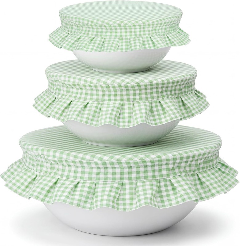 3 Pcs Sa Green Gingh Bowl Covers for Bread Proofing 7”-13”