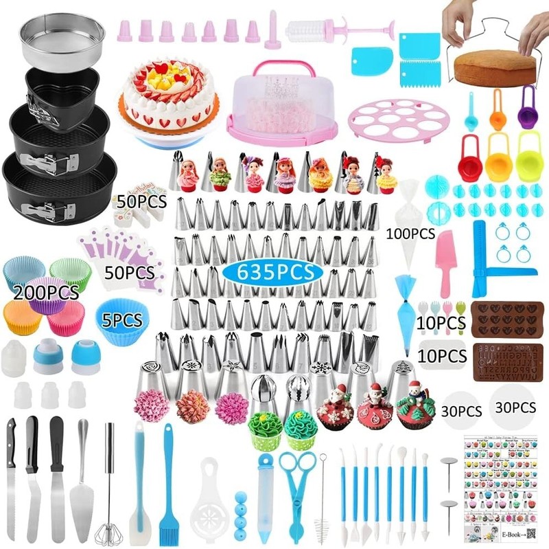 Professional Cake Decorating Supplies: 635 Pcs with Icing Nozzles & Carrier gallery