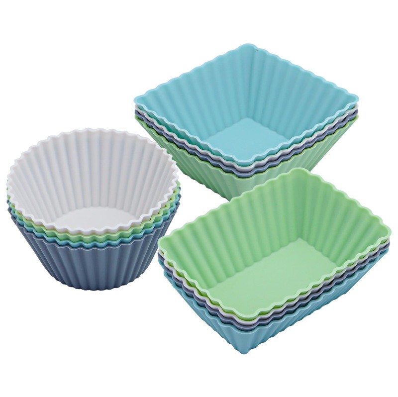 12-Pack Silicone Cupcake Liners Reusable Muffin Cups – Round, Square & Rectangle