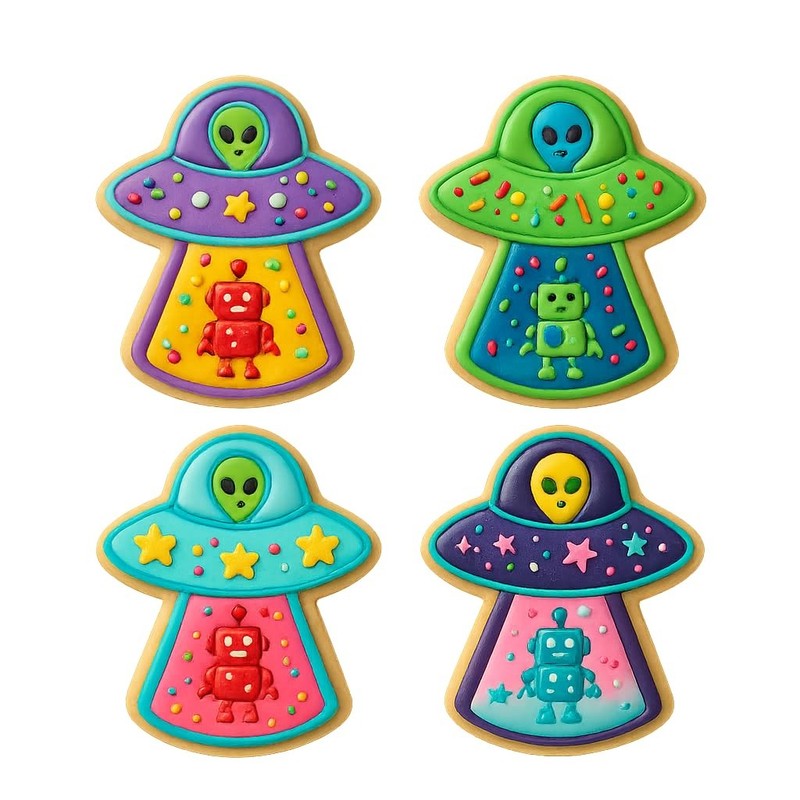 UFO & Robot Cookie Cutter & Stamp 4x2.67" for Baking Fondant Clay Embosser gallery