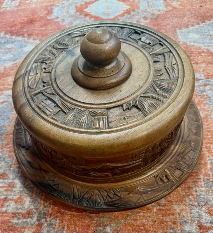 Vtg 60s Hand-Carved Monkey Pod CAKE STAND DOME Cover/LAZY SUSAN EUC 16" 90065 gallery