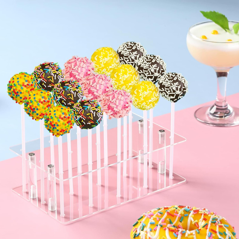 2 Pack Cake Pop Stand with Sticks & Wrappers, 15 Holes Acrylic Cake Pops Holder gallery