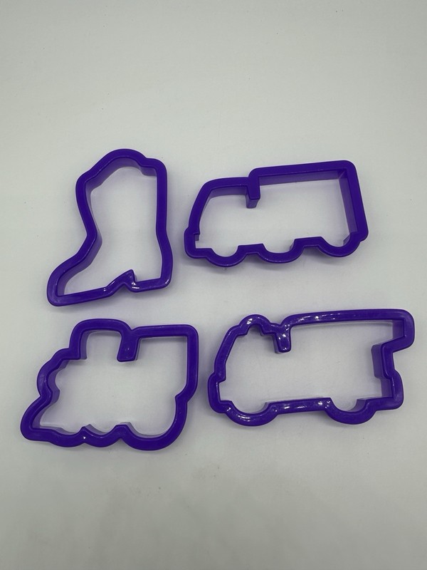 WILTON Plastic Cookie Cutters 4 Pc VEHICLES Freakin Trucks Boot Purple Craft