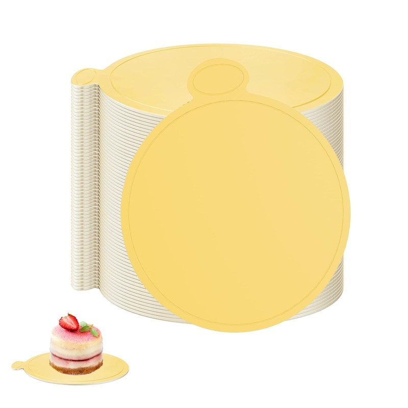 100 PCS 3.15 Inch Gold Round Mini Cake Boards Cupcake Dessert Paper Plates