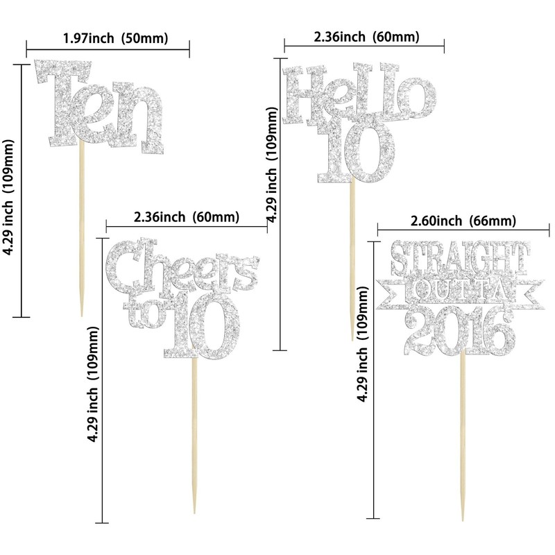 Ephlyn 24Pcs Happy 10th Birthday Cupcake Toppers Glitter Ten Cupcake Picks He... gallery