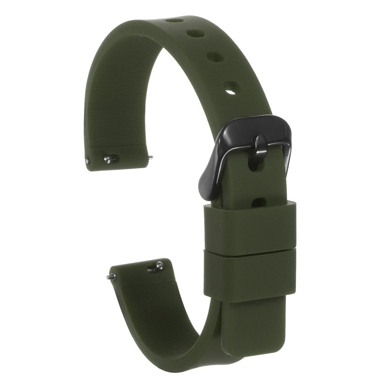 14mm Silicone Watch Strap with Black and Green Buckle for Quick Release