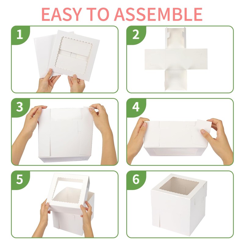 12 Pcs Cake , Tall Cake Boxes with Window in 3 Sizes 12x12x12 10x10x10 8x8x8 gallery