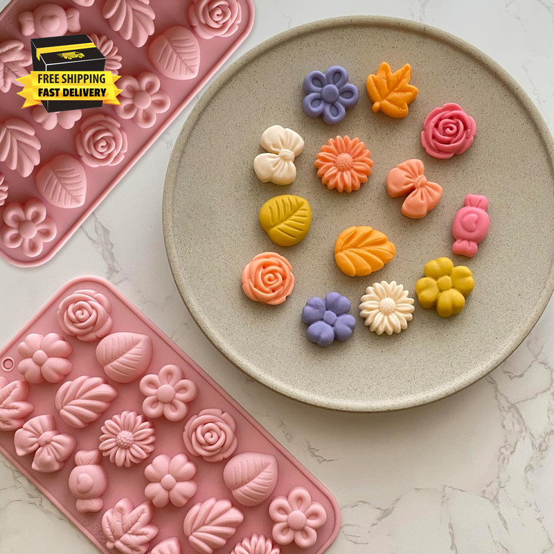 Flower Candy Molds Silicone 2PCS Daisy Flower Chocolate Molds Tulip Flower Mold gallery