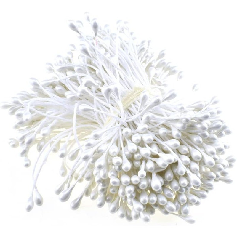 700Pcs 3mm White Pearl Double Heads Flower Stamen Pistil Hand-Made Artificial