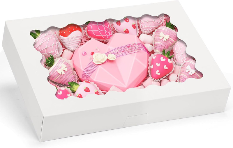 Moretoes 24pcs Bakery Boxes, 14x10x2.5 Inch Treat Boxes with Window for Chocolat