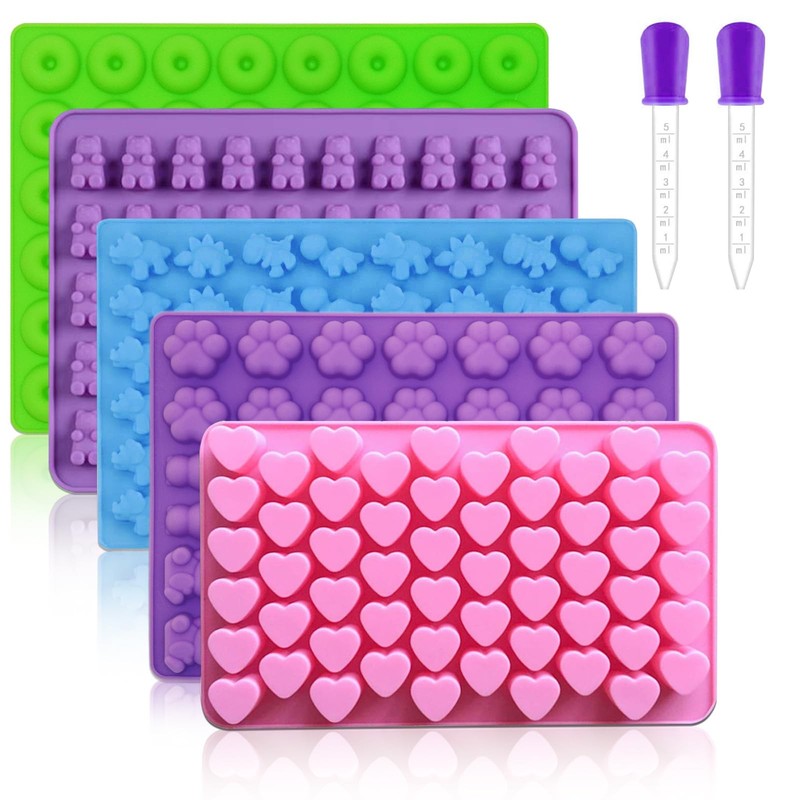 Pharamat Silicone Gummy Molds Set of 5, Candy Molds with 2 Droppers for Conve…