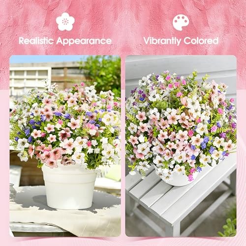 Fake Flowers for Outdoor UV Resistant 24 pcs Pink ＆ White （with Green Ferns） gallery