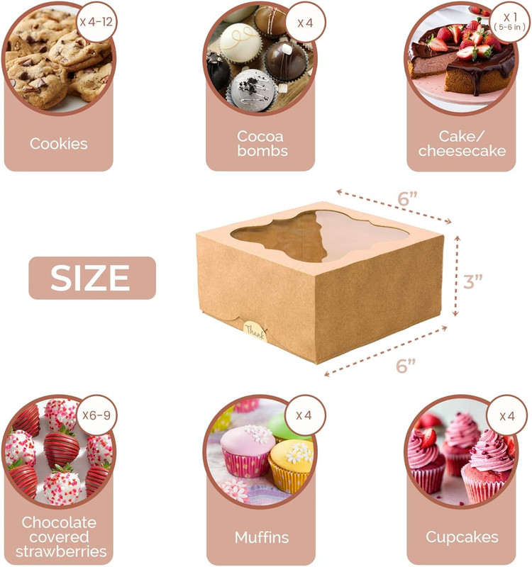 20 Pack Cookie Boxes for Gift Giving – 6X6X3 Inches Bakery Boxes with Window - E gallery