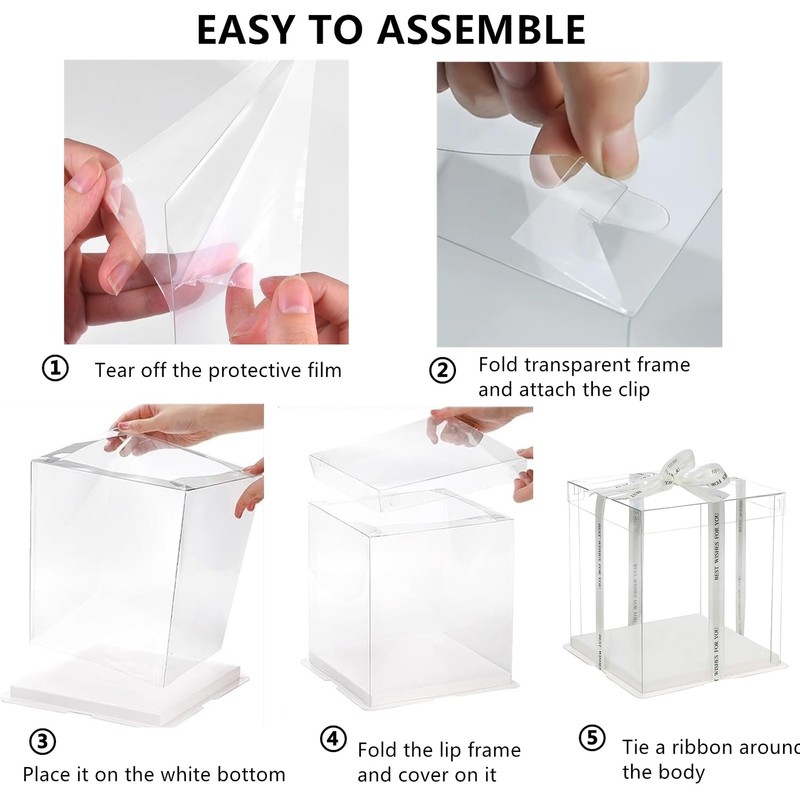 Clear Cake Box 6 Pack 10x10x9 Inch 2-Layer Tall Carrier with Ribbon gallery