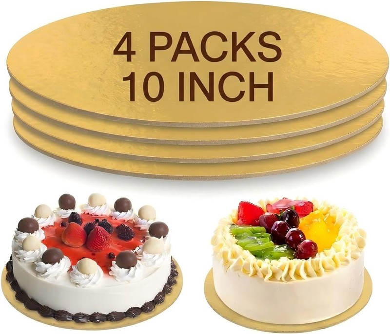 Cake Boards, 4 Packs 10-inch/25cm Gold Round Cake Boards | Sturdy and Durable