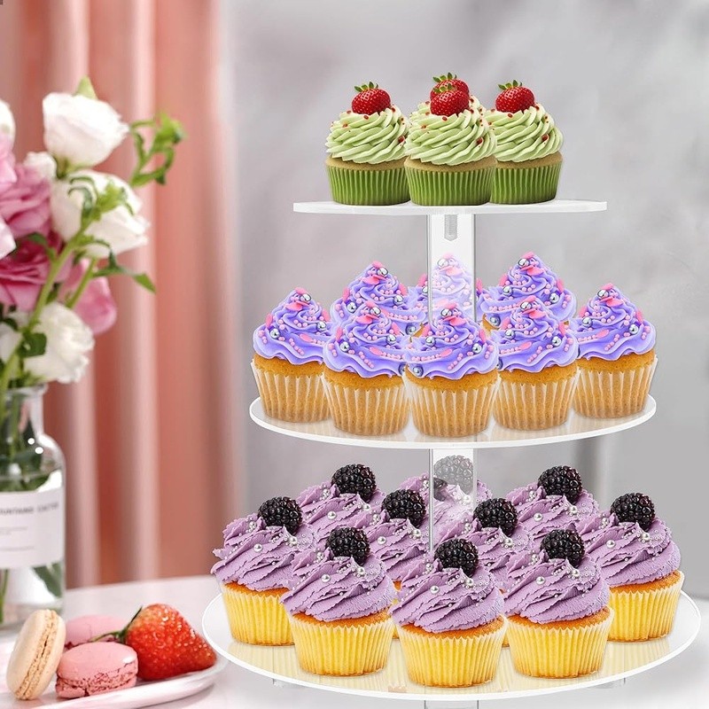 Durable Acrylic Cupcake Stand 3 Tier Dessert Display Weddings Birthdays Events gallery