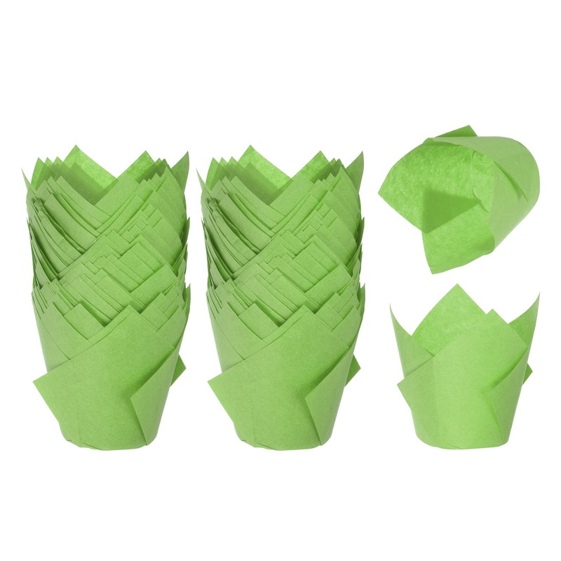 200 Pcs Tulip Baking Cups Cupcake Muffins Liners Paper, Green