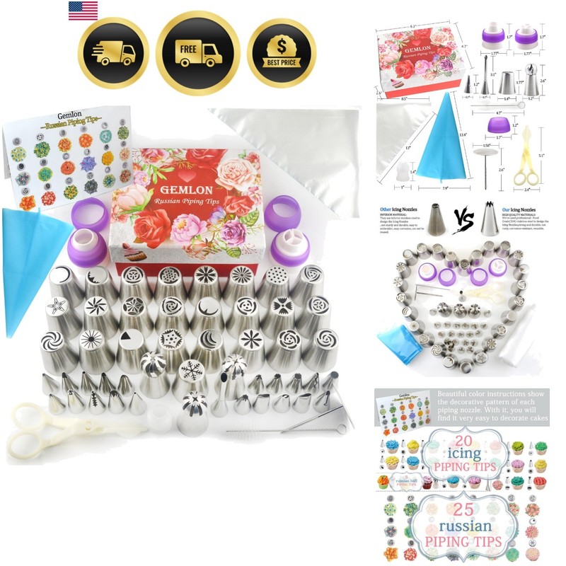 Russian Piping Tips for Cake Decorating – 88Pcs Flower Icing & Frosting Nozzl…