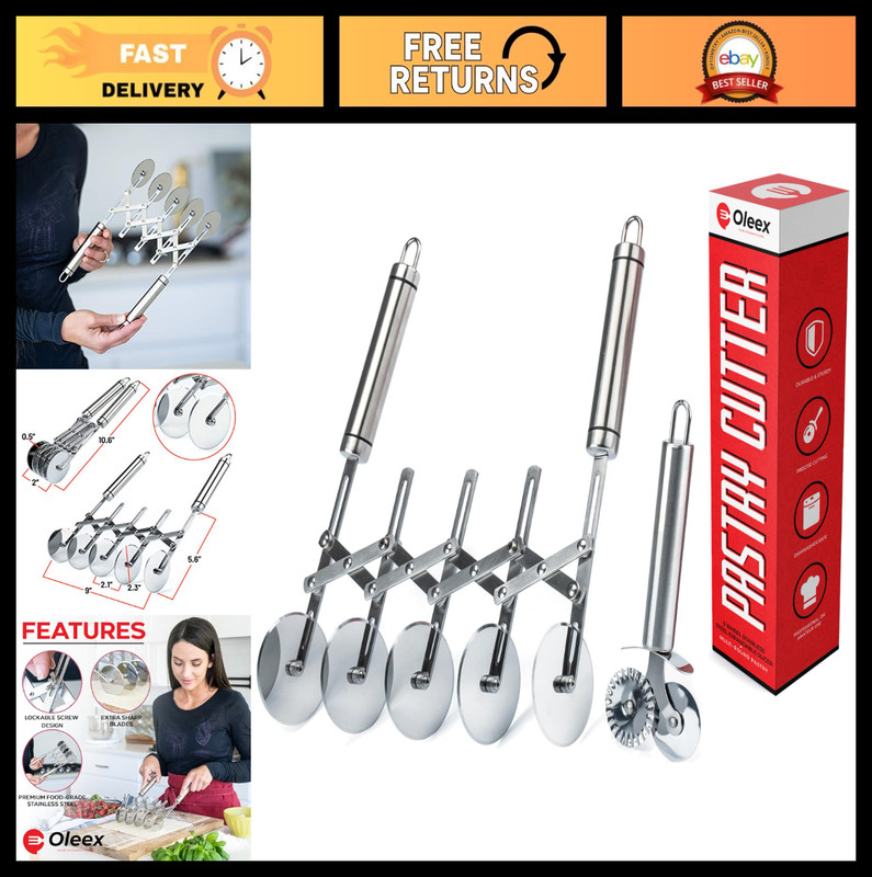 Versatile Pastry Cutter Set – 5 Wheel Dough Cutter, Ravioli & Pizza Cutter, Stai
