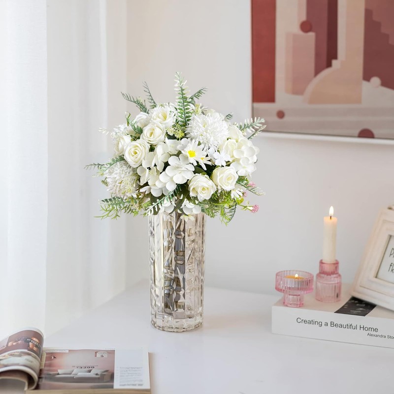 Astryas White Artificial Flowers 4Pcs Fake Rose Silk Chrysanthemum Ball gallery