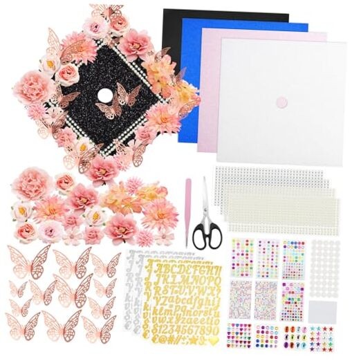 Graduation Cap Decorations Kit Grad Cap Topper Decor Includes Glitter pink