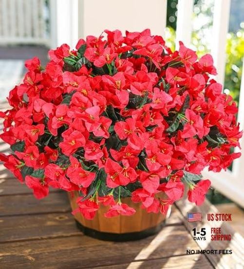 Bougainvillea Artificial Flowers for Outdoors Faux Plants Spring Summer Red
