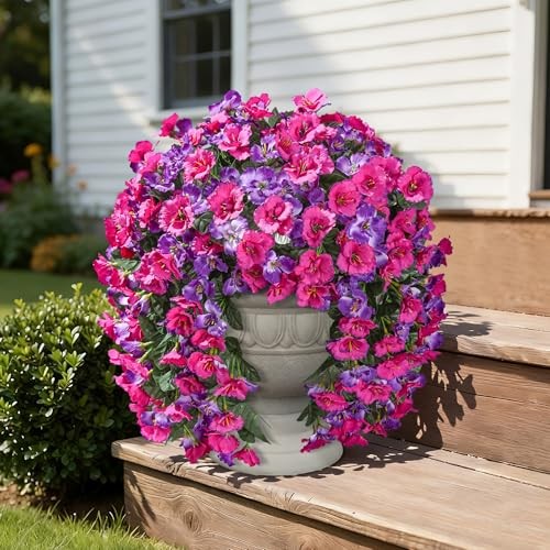 Fake Hibiscus Artificial Hanging Flowers Plants 2 pcs A-dark Purple + Fuchsia gallery