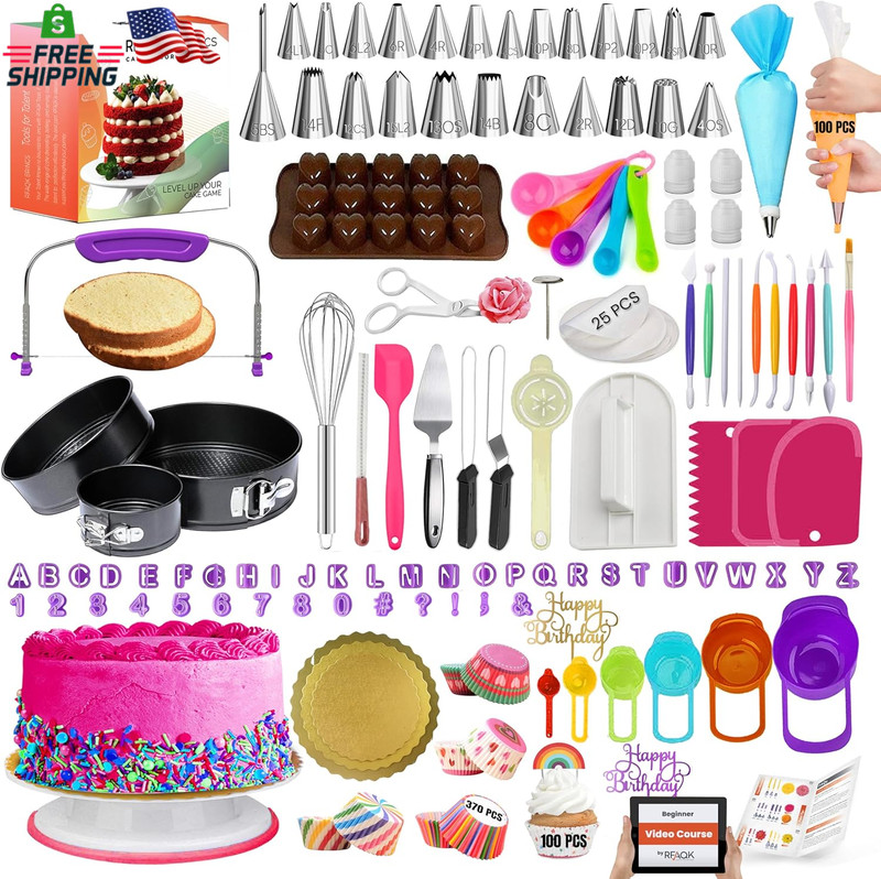 RFAQK 700Pcs Cake Decorating Kit with Baking Supplies - Cake Turntable for Decor gallery