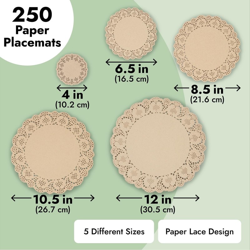 Juvale Brown Paper Doilies - 5 Sizes 4, 6.5, 8.5, 5 Different Sizes, gallery