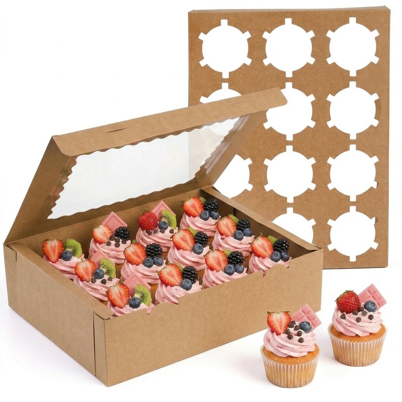 20 Pack Cupcake Boxes, 12 Counts Dozen Cupcake Containers with Window and Ins…