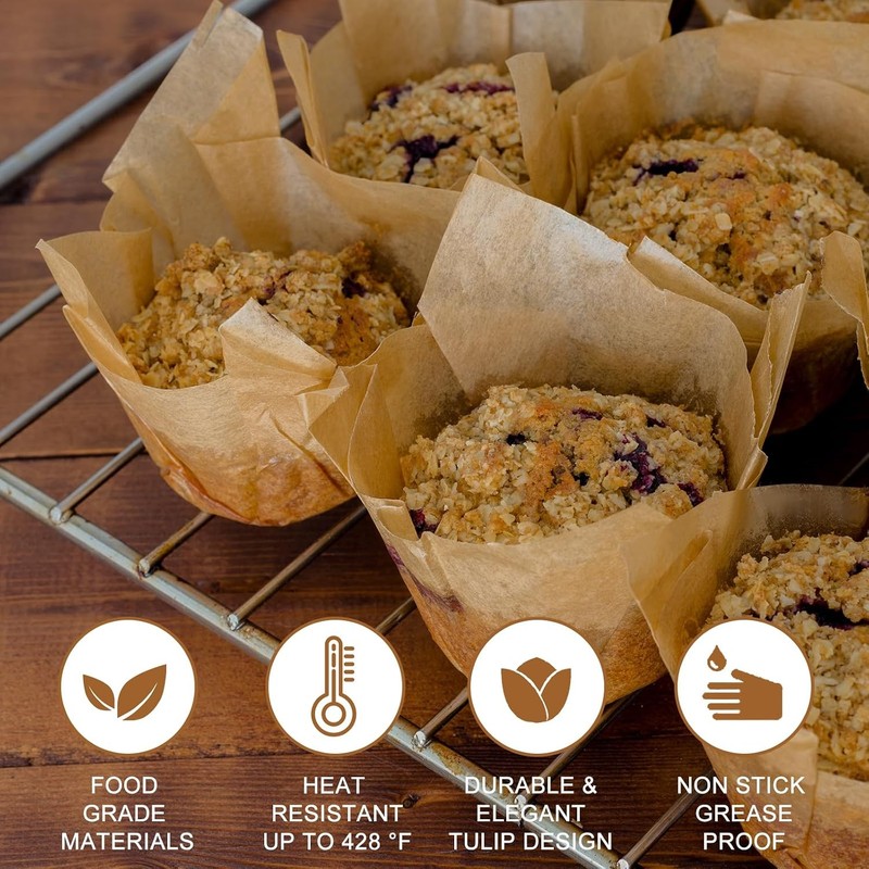 120 Counts Natural Tulip Cupcake Liners Baking Cups Food Grade Parchment Paper gallery