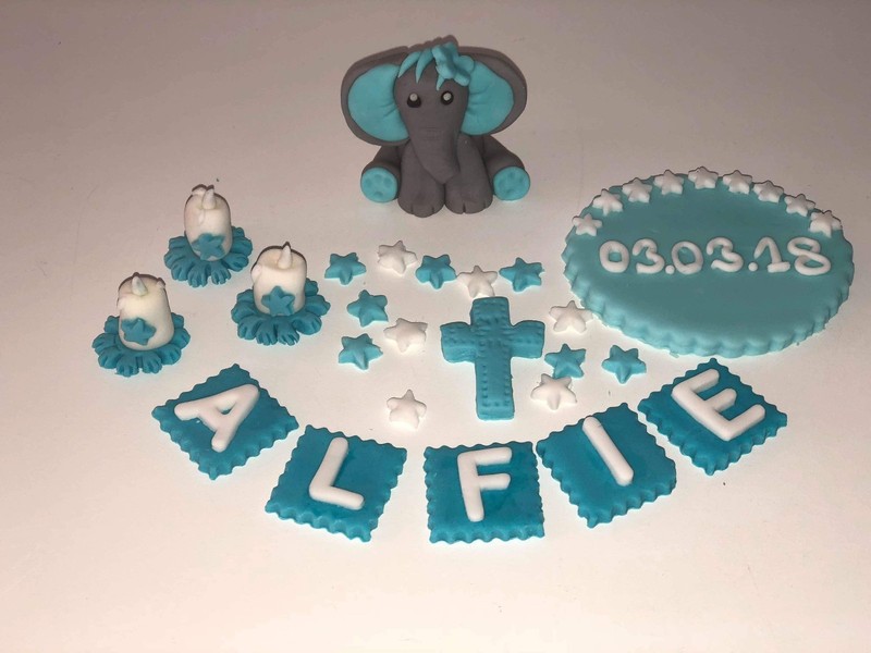 Elephant birthday christening boy girl personalised handmade edible cake topper
