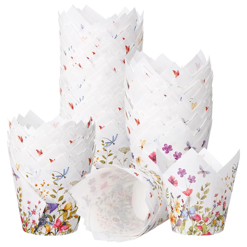 200 PCS Wildflower Tulip Cupcake Liners Baking Cups Baby Shower Decor Party