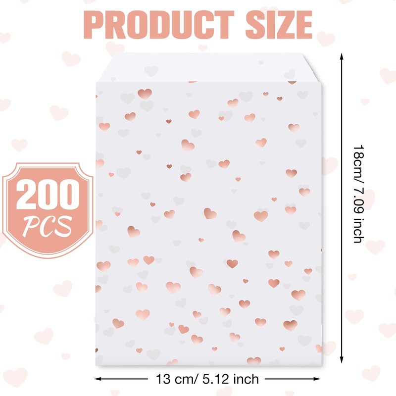 200 PCS 5x7 Inch Rose Gold Heart Printed Candy Buffet Bags Small Cookie Treat gallery