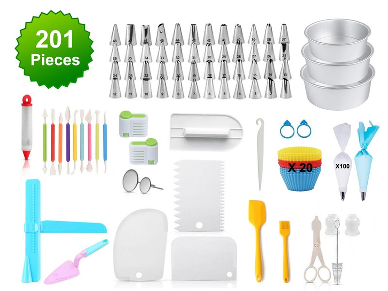 201 Pcs Kitchen Baking Accessories Cake Decorating Removable Bottom Cake Pans