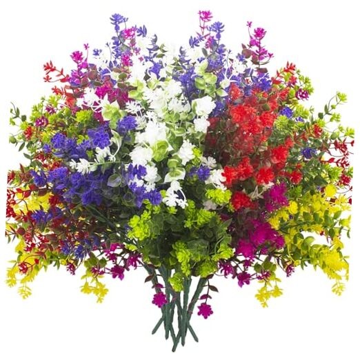 Grunyia Artificial Flowers, 12 Bundles Outdoor Fake Flowers for Decoration Mix