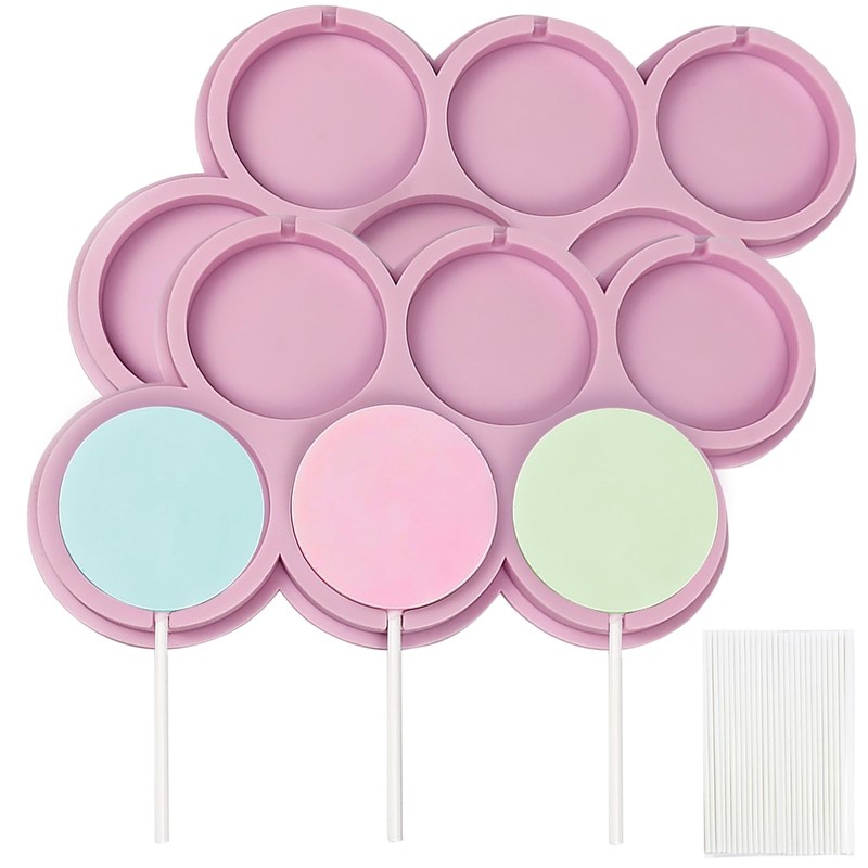 2 PCS Round Lollipop Molds 2 Inch Silicone Chocolate Candy 25 Sticks Tool