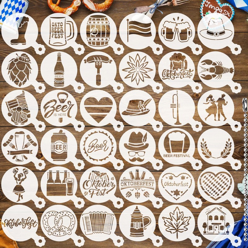 36 PCS Reusable Oktoberfest Cookie Cake Stencil Beer Bavarian Template Mold