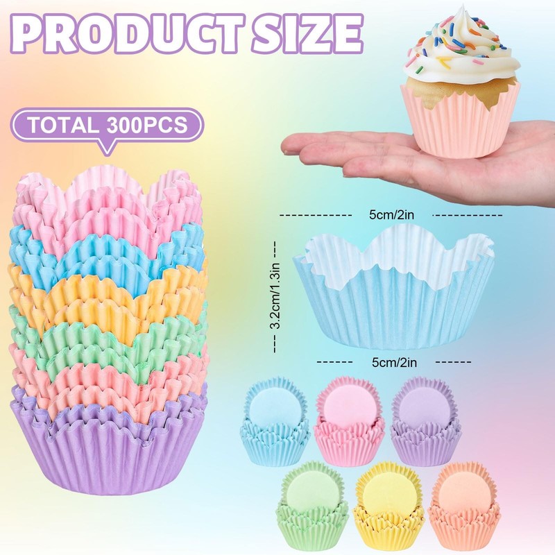 300Pcs Flower Cupcake Liners Pastel Floral Baking Cups Pink Purple Blue Green... gallery