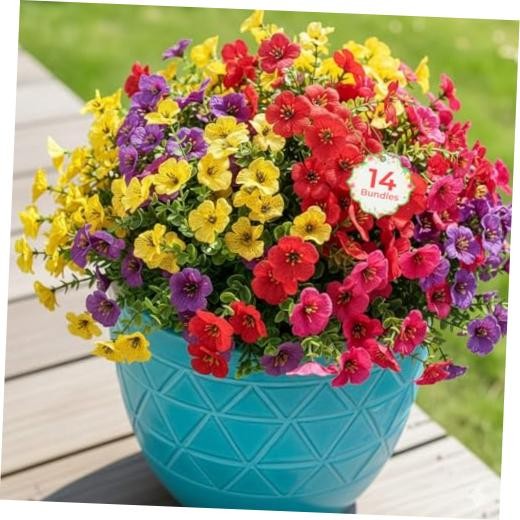 14 Bundles Outdoor Flowers UV Resistant, 14 PCS Red Rose Red Purple Yellow