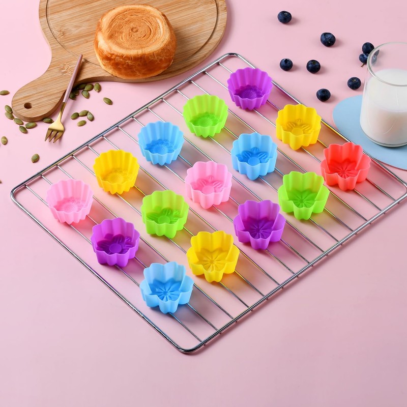 Reusable Silicone Baking Cups 2 Inch Mini Cupcake Liners Multi Flower Shapes gallery