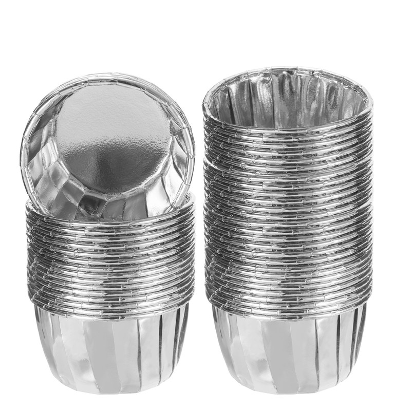 50Pcs Mini Metallic Foil Cupcake Liners for Baking Cupcake Silver