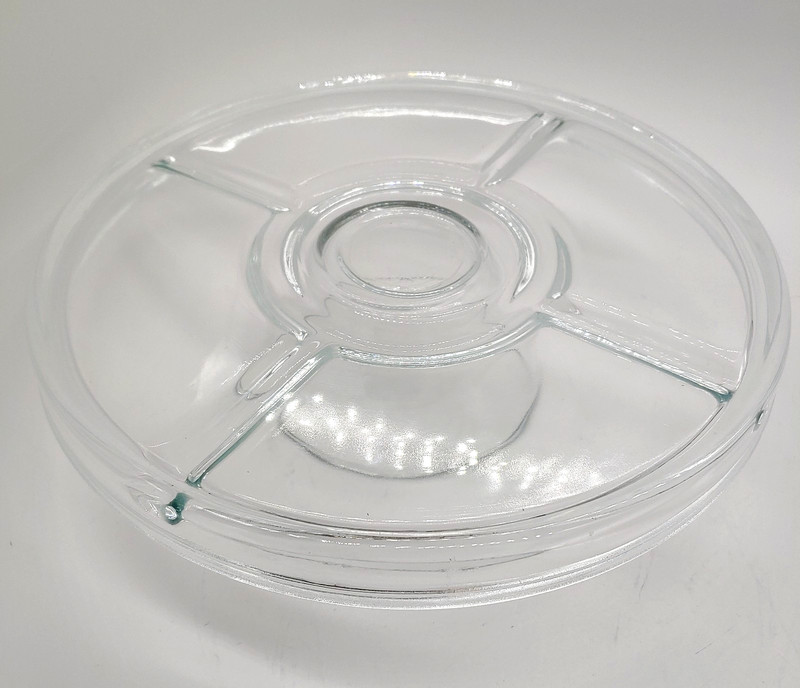 Clear Glass Relish Tray Chip and Dip Bowl Converts to Cake Stand-11 inch Vintage gallery